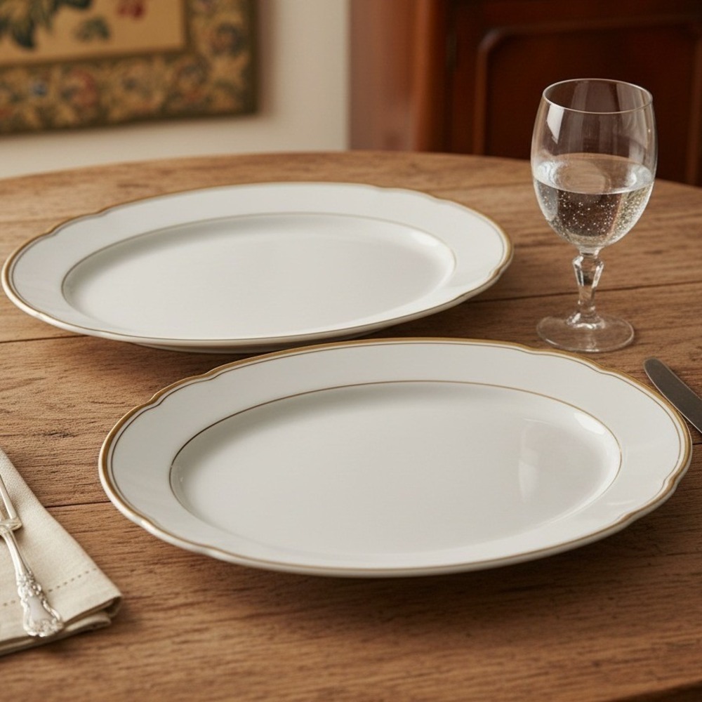 Vintage Kahla Scalloped Edge Gold Trim WHITE Dinner Plates 10 1/4"D LOT OF 2 *